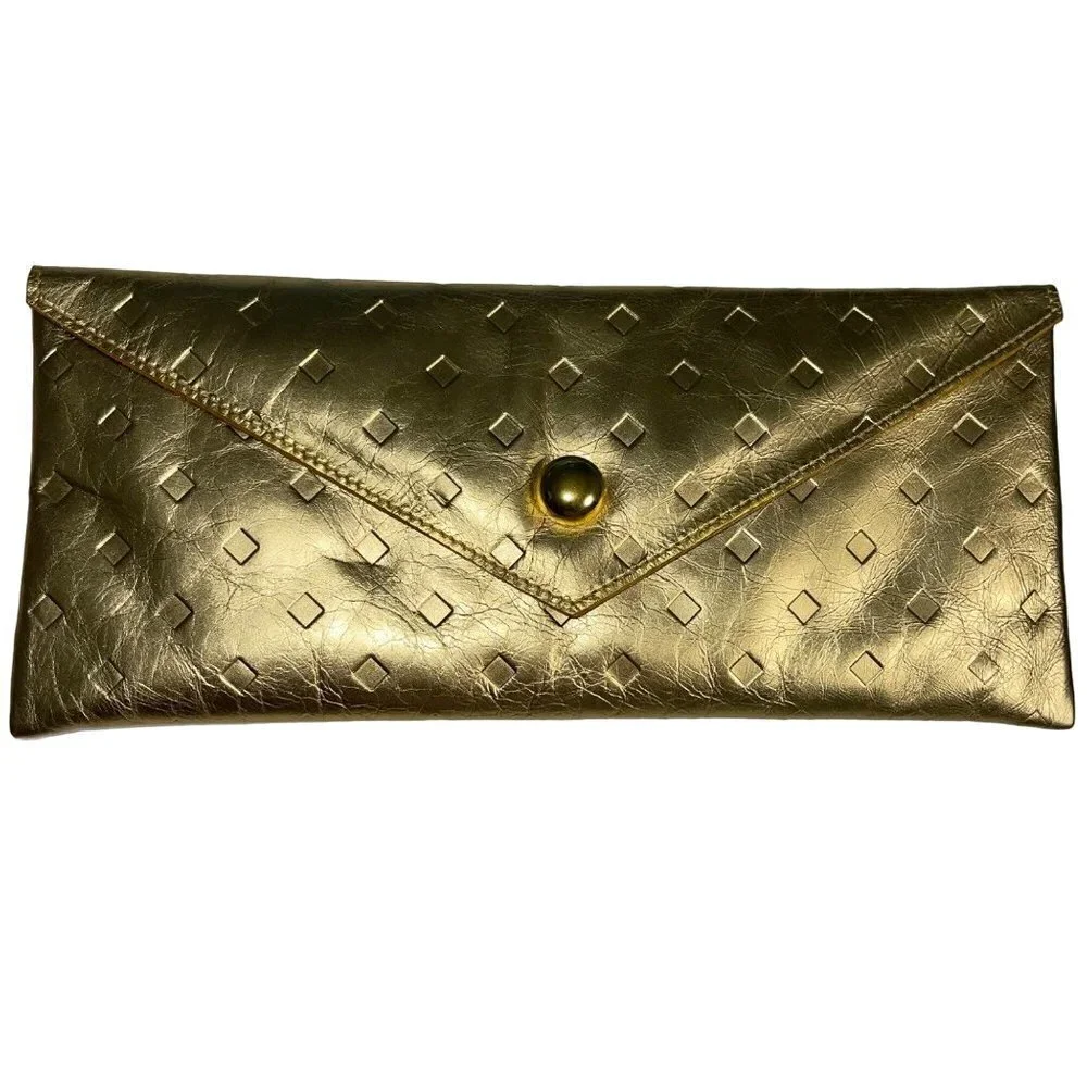 Womens Barbie by Tookata People Gold Envelop Clutch Textured Diamond New